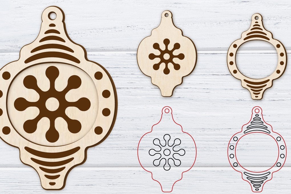 Σετ των 3 Intra απο ξύλο plywood 3mm-4mm πάχος Χριστουγεννιάτικα σκουλαρίκια 2D Layered Δίασταση 3x3 cm INTRAFABR-36235483