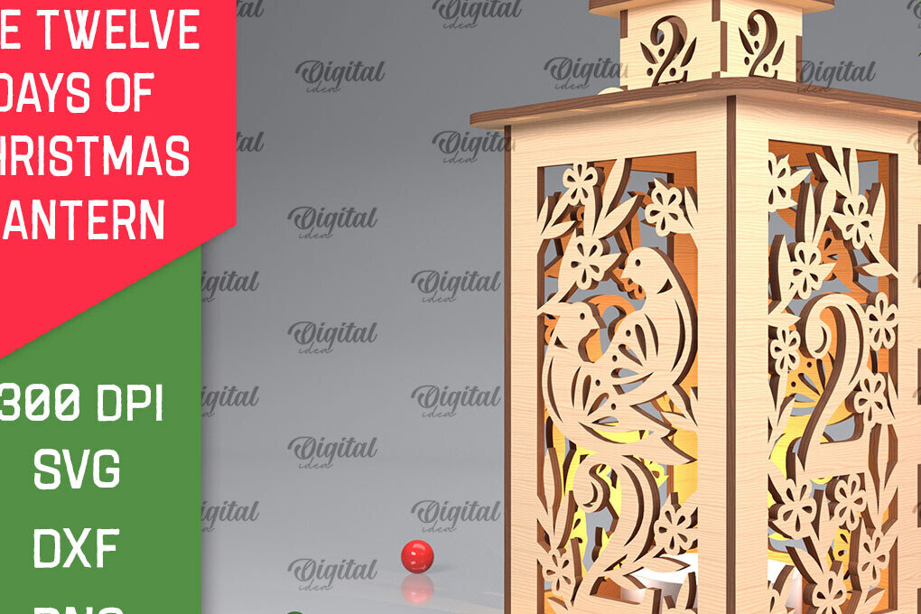 Σετ των 2 Intra απο ξύλο plywood 3mm-4mm πάχος 2st Day of Christmas Lantern Cut Δίασταση 15x15 cm INTRAFABR-103364182