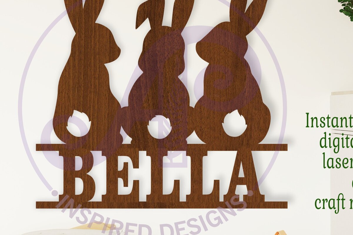 Σετ των 3 Intra απο ξύλο plywood 3mm-4mm πάχος 3 Bunnies Name κοπής με λέιζερ Δίασταση 6x6 cm INTRAFABR-112530450