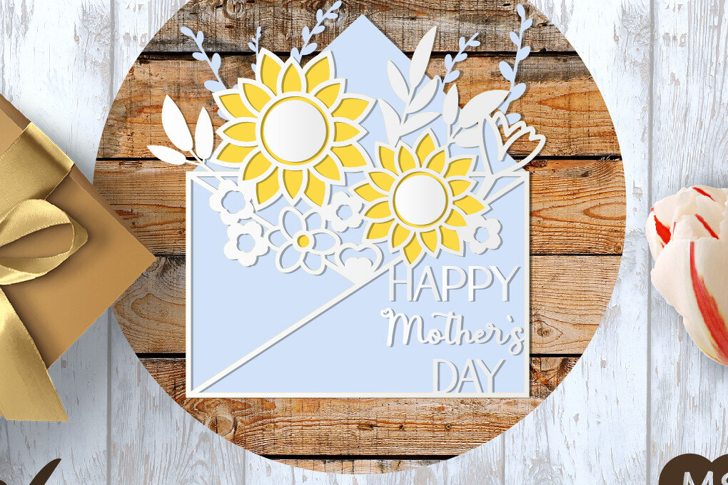 Σετ των 2 Intra απο ξύλο plywood 3mm-4mm πάχος Τρισδιάστατος φάκελος λουλουδιών για τη γιορτή της μητέρας Δίασταση 15x15 cm INTRAFABR-30101906