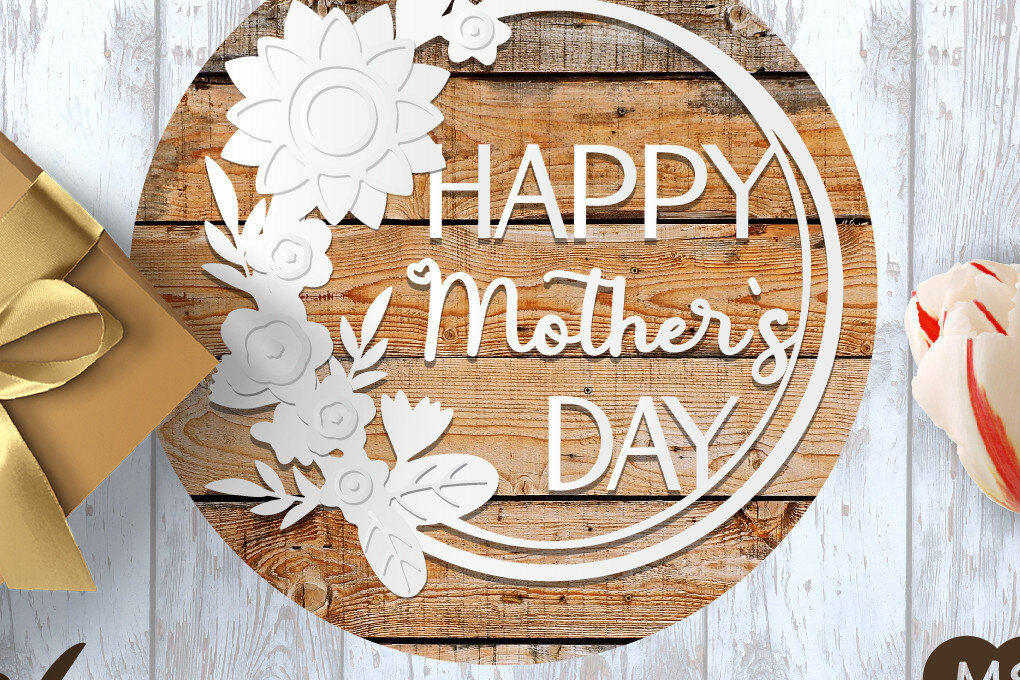 Σετ των 2 Intra απο ξύλο plywood 3mm-4mm πάχος 3D Happy Mother`s Day Sing with Flowers Δίασταση 15x15 cm INTRAFABR-30044703
