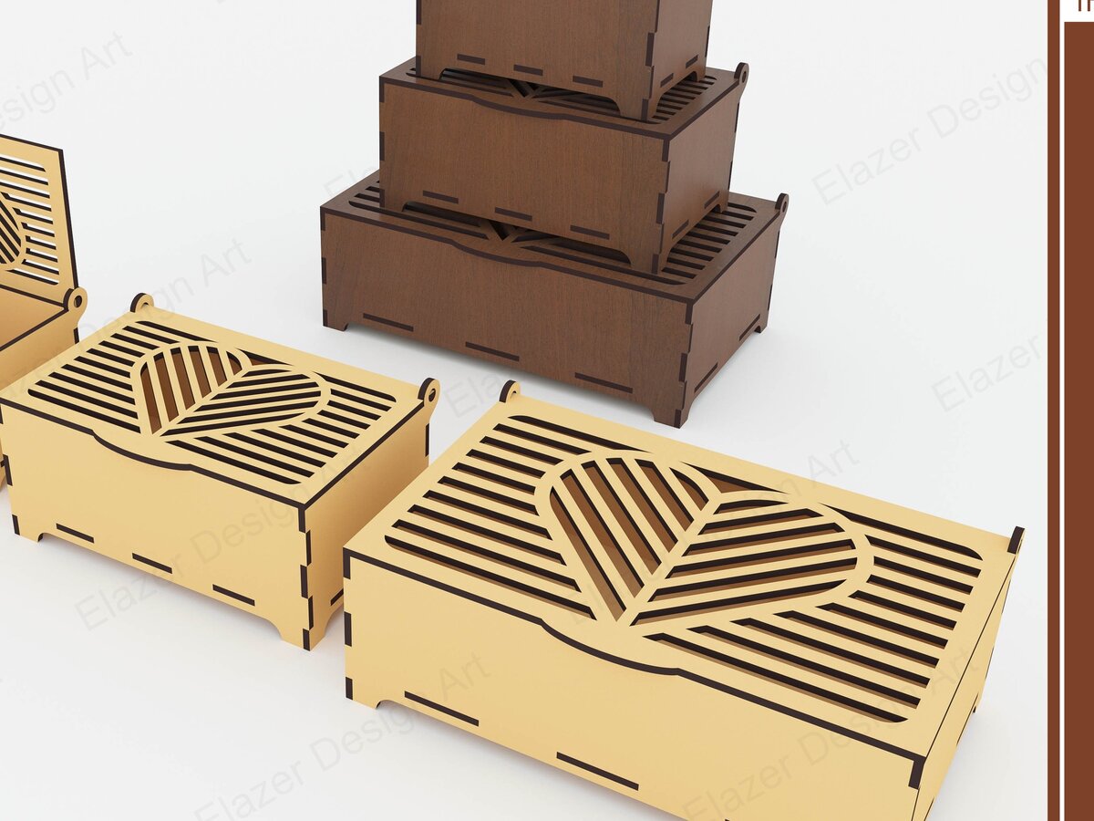 Σετ των 2 Intra απο ξύλο plywood 3mm-4mm πάχος Διακοσμητικό κουτί αποθήκευσης 3 διαφορετικών μεγεθών Δίασταση 15x15 cm INTRAFABR-72392539