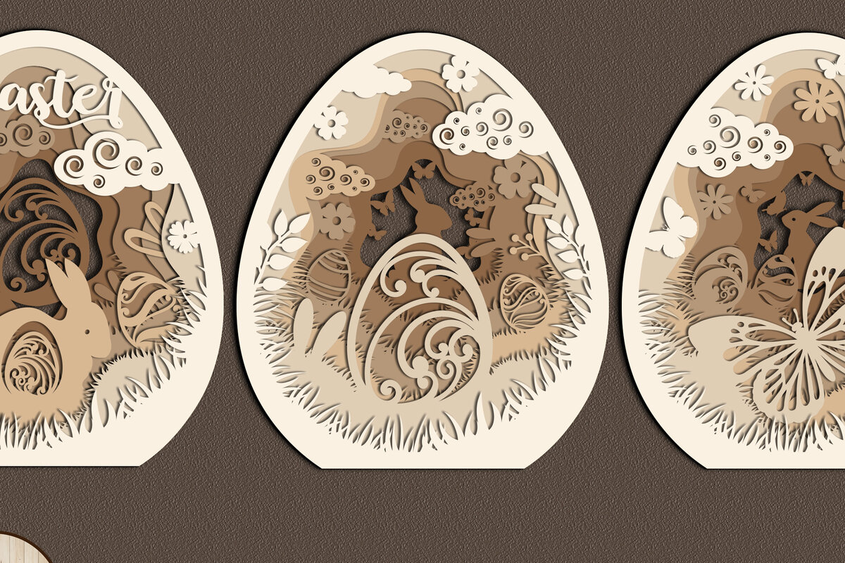 Σετ των 2 Intra απο ξύλο plywood 3mm-4mm πάχος 3 Αυγά Πασχαλινή χειροτεχνική διακόσμηση Δίασταση 15x15 cm INTRAFABR-55332308