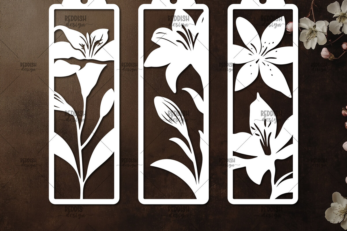 Σετ των 3 Intra απο ξύλο plywood 3mm-4mm πάχος 3 Floral σελιδοδείκτες Paper Cut Δίασταση 10x20 cm INTRAFABR-115815903