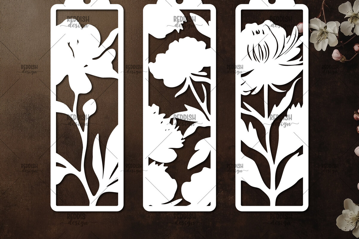 Σετ των 2 Intra απο ξύλο plywood 3mm-4mm πάχος 3 Floral σελιδοδείκτες Paper Cut Δίασταση 10x20 cm INTRAFABR-115815932