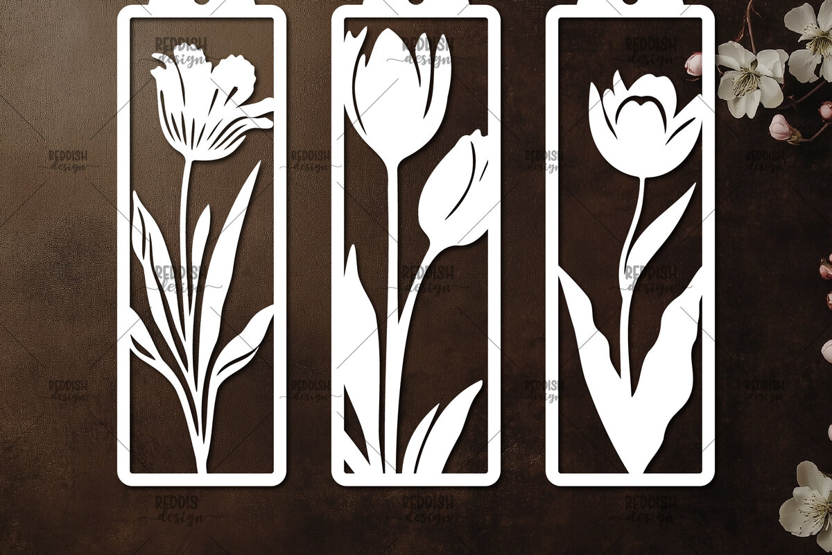 Σετ των 2 Intra απο ξύλο plywood 3mm-4mm πάχος 3 Floral σελιδοδείκτες Paper Cut Δίασταση 10x20 cm INTRAFABR-115816003