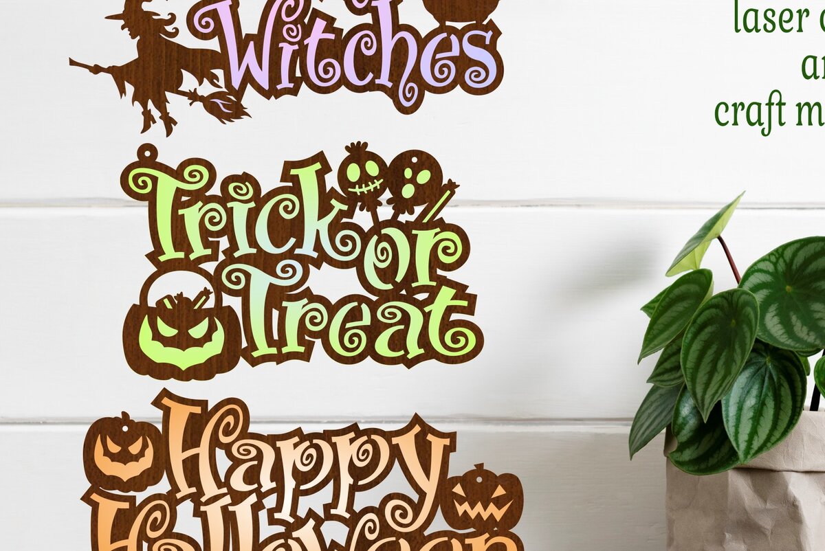 Σετ των 2 Intra απο ξύλο plywood 3mm-4mm πάχος 3 Αποκριάτικο Sign Fi Δίασταση 16x16 cm INTRAFABR-73542067