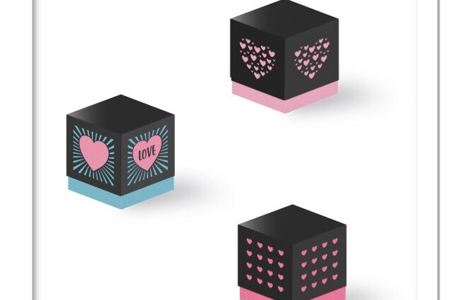 Σετ των 2 Intra απο ξύλο plywood 3mm-4mm πάχος 3 Κουτιά Love Hearts με κομμένα καπάκια Δίασταση 15x15 cm INTRAFABR-116477595