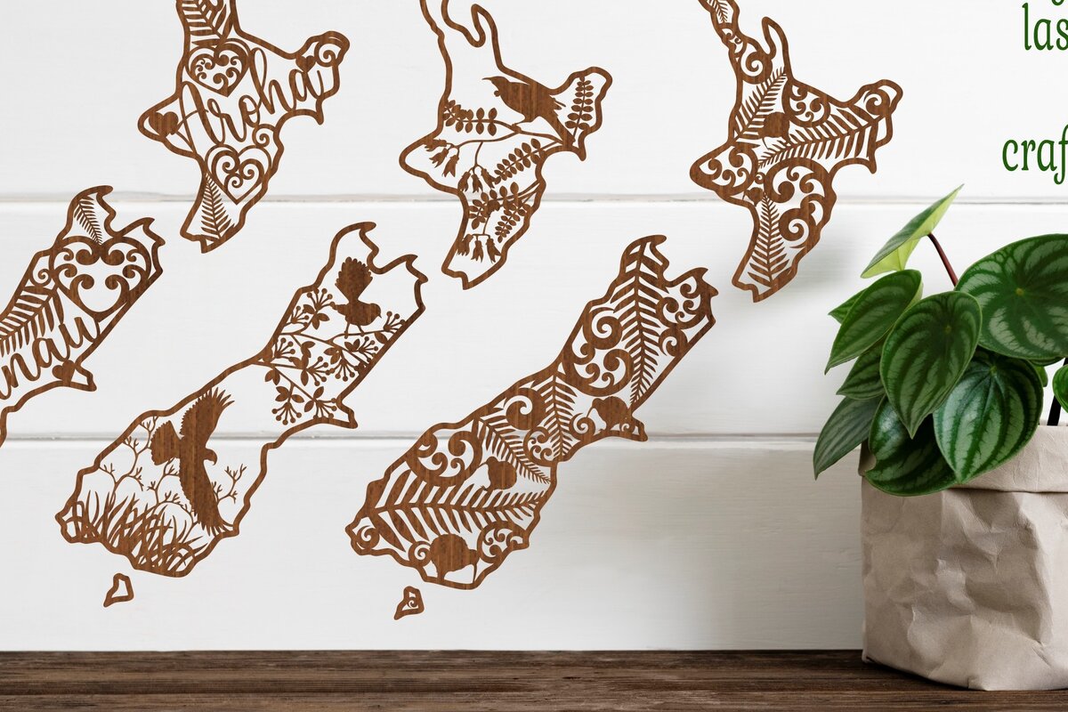 Intra απο ξύλο plywood 3mm-4mm πάχος 3 περικοπής λέιζερ New Zealand Outline Δίασταση 15x15 cm INTRAFABR-76182279