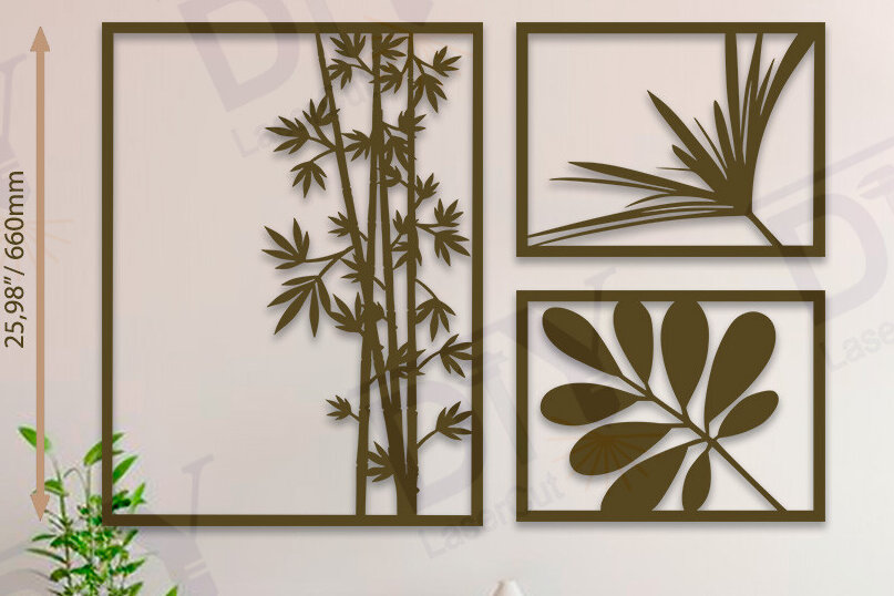 Intra απο ξύλο plywood 3mm-4mm πάχος 3 Πάνελ Μπαμπού και Τροπικά Φύλλα Ai Δίασταση 40x40 cm INTRAFABR-113941285