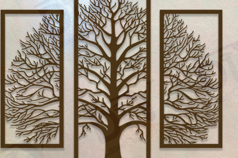 Σετ των 2 Intra απο ξύλο plywood 3mm-4mm πάχος 3 Πάνελ Δέντρο της Ζωής Διακόσμηση τοίχου Δίασταση 15x15 cm INTRAFABR-112029963
