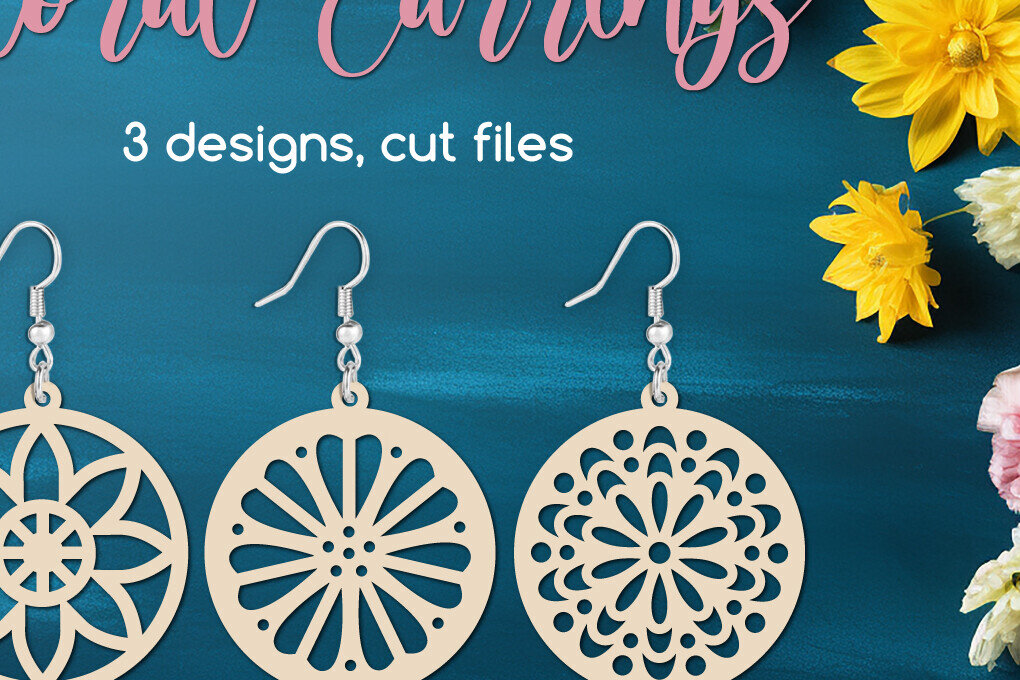 Σετ των 3 Intra απο ξύλο plywood 3mm-4mm πάχος 3 Στρογγυλά Σκουλαρίκια Floral Δίασταση 3x3 cm INTRAFABR-105247750