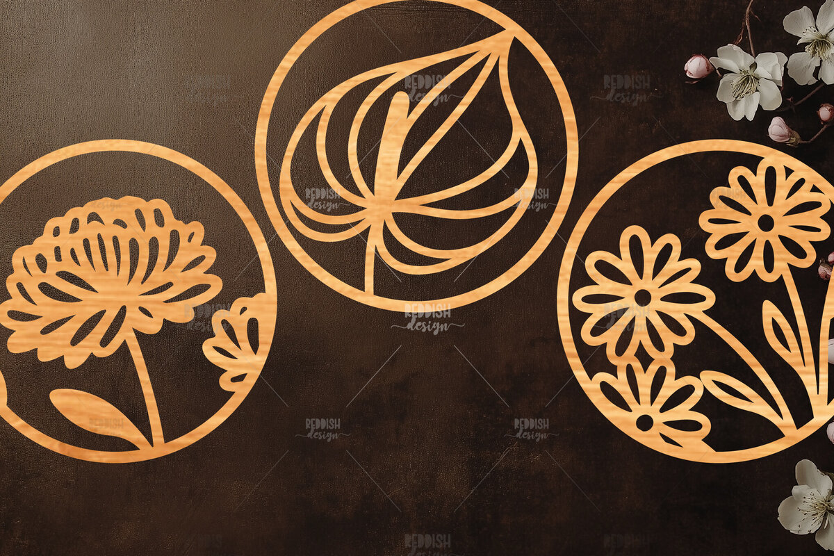 Intra απο ξύλο plywood 3mm-4mm πάχος 3 Στρογγυλή πινακίδα με λουλούδια Δίασταση 30x20 cm INTRAFABR-117863457