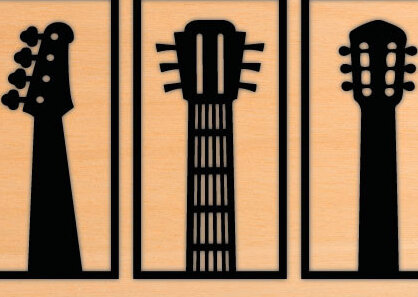 Intra απο ξύλο plywood 3mm-4mm πάχος 3 Κιθάρες Μουσική Ξύλινη Τέχνη τοίχου Δίασταση 40x40 cm INTRAFABR-70872717