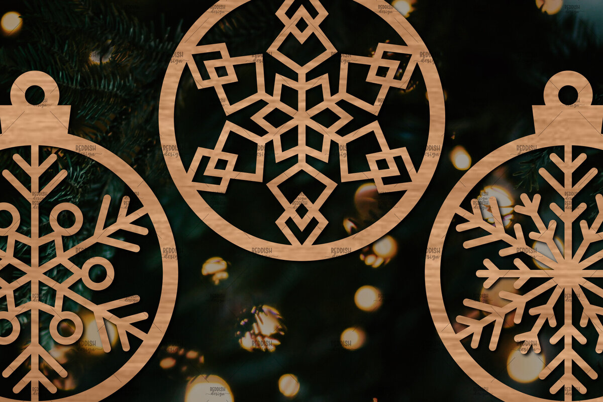 Σετ των 3 Intra απο ξύλο plywood 3mm-4mm πάχος 3 Στρογγυλό στολίδι με νιφάδα χιονιού Δίασταση 8x8 cm INTRAFABR-106186338