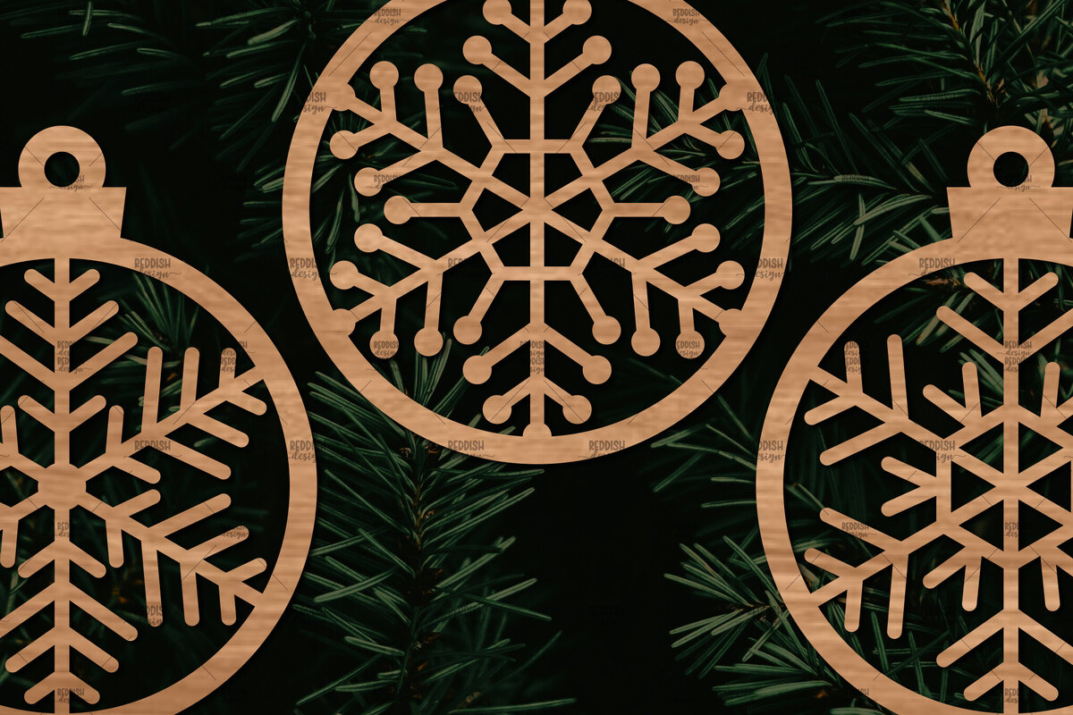 Σετ των 3 Intra απο ξύλο plywood 3mm-4mm πάχος 3 Στρογγυλό στολίδι με νιφάδα χιονιού Δίασταση 8x8 cm INTRAFABR-106186172