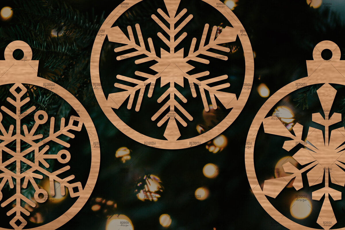 Σετ των 3 Intra απο ξύλο plywood 3mm-4mm πάχος 3 Στρογγυλό στολίδι με νιφάδα χιονιού Δίασταση 8x8 cm INTRAFABR-106186193