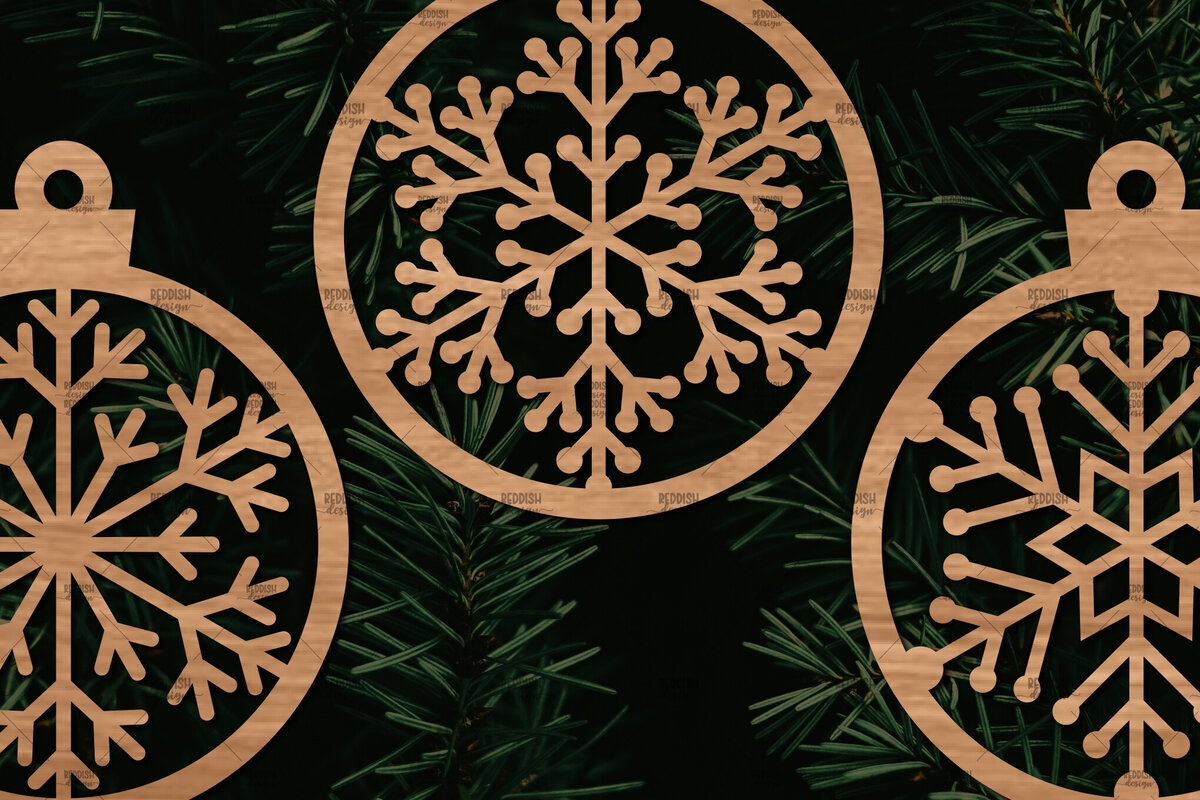 Σετ των 3 Intra απο ξύλο plywood 3mm-4mm πάχος 3 Στρογγυλό στολίδι με νιφάδα χιονιού Δίασταση 8x8 cm INTRAFABR-106186223