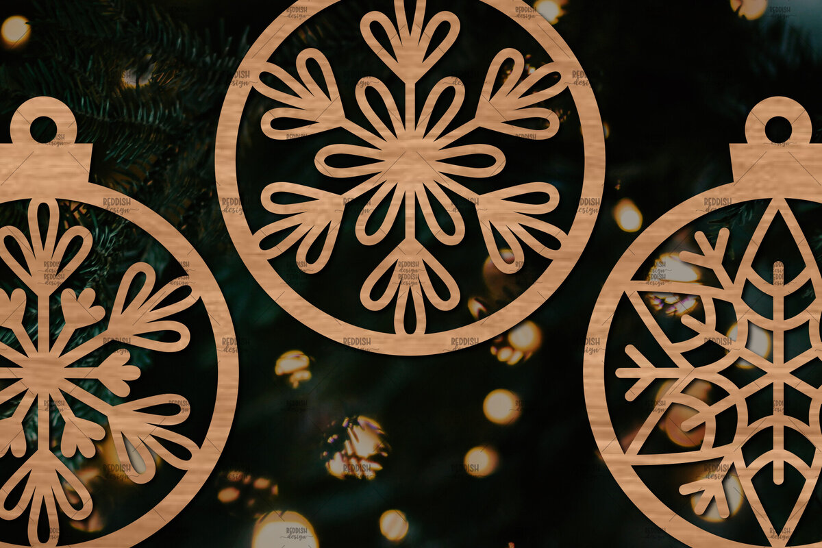 Σετ των 3 Intra απο ξύλο plywood 3mm-4mm πάχος 3 Στρογγυλό στολίδι με νιφάδα χιονιού Δίασταση 8x8 cm INTRAFABR-106186239