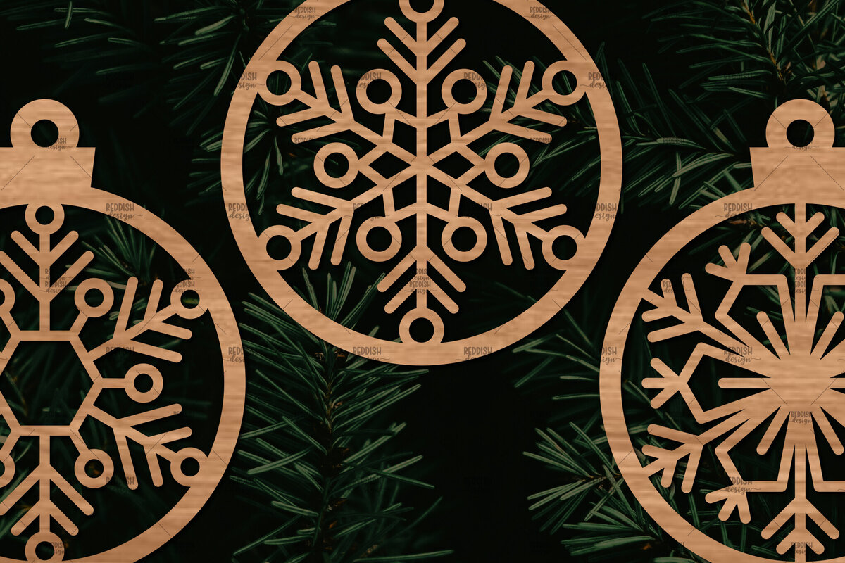 Σετ των 3 Intra απο ξύλο plywood 3mm-4mm πάχος 3 Στρογγυλό στολίδι με νιφάδα χιονιού Δίασταση 8x8 cm INTRAFABR-106186320