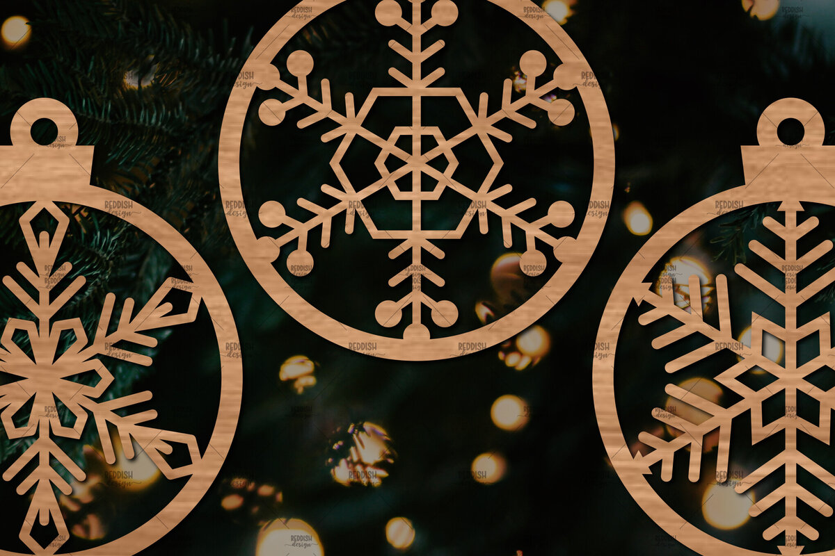 Σετ των 3 Intra απο ξύλο plywood 3mm-4mm πάχος 3 Στρογγυλό στολίδι με νιφάδα χιονιού Δίασταση 8x8 cm INTRAFABR-106186154