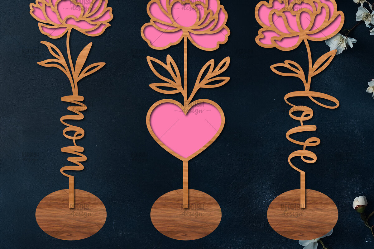 Σετ των 2 Intra απο ξύλο plywood 3mm-4mm πάχος 3 Ξύλινη βάση κοπής λουλουδιών με λέιζερ Δίασταση 15x15 cm INTRAFABR-114067113