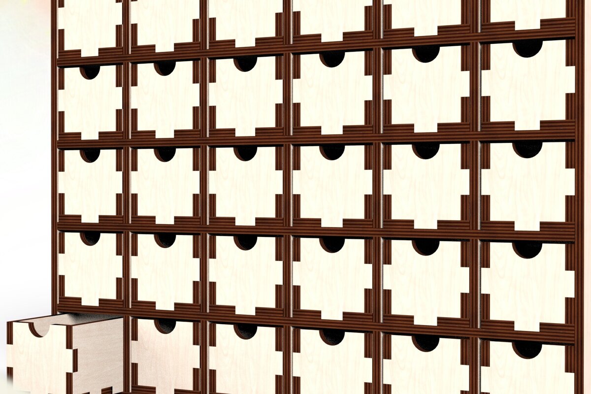 Intra απο ξύλο plywood 3mm-4mm πάχος λέιζερ 30-Drawer Desktop Organizer Δίασταση 30x20 cm INTRAFABR-111162935