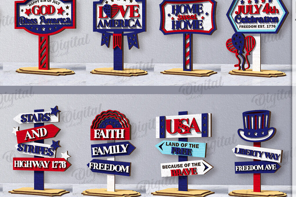 Intra απο ξύλο plywood 3mm-4mm πάχος Δέσμη κοπής με λέιζερ 3D 4th of July Stands Δίασταση 30x20 cm INTRAFABR-120970230