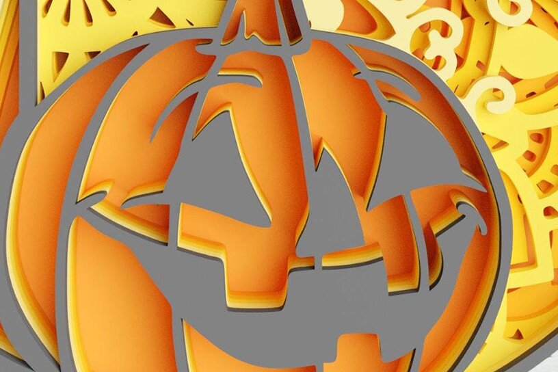 Intra απο ξύλο plywood 3mm-4mm πάχος 3D 6 Layer Halloween Pumpkin Δίασταση 30x30 cm INTRAFABR-76865825