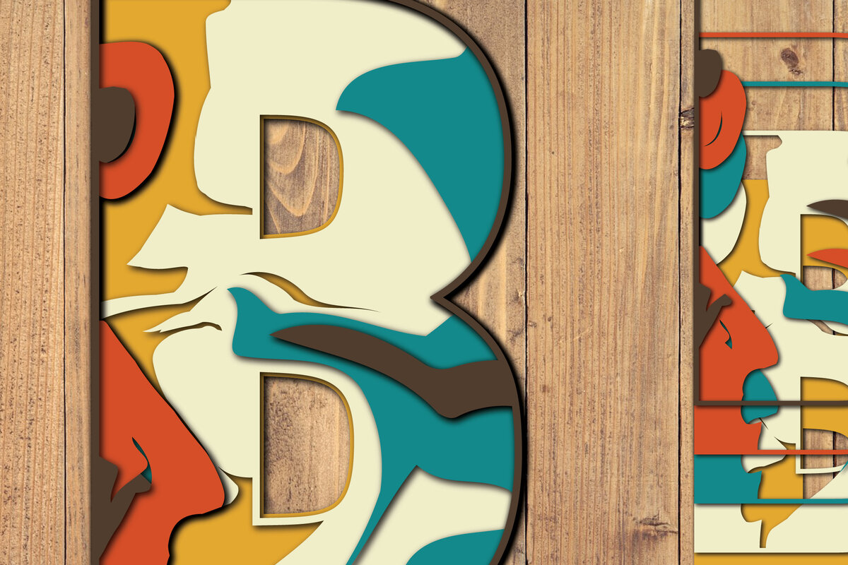 Σετ των 2 Intra απο ξύλο plywood 3mm-4mm πάχος Τρισδιάστατη κοπή χαρτιού αλφαβήτου Β Δίασταση 1200x1200 cm INTRAFABR-57370838