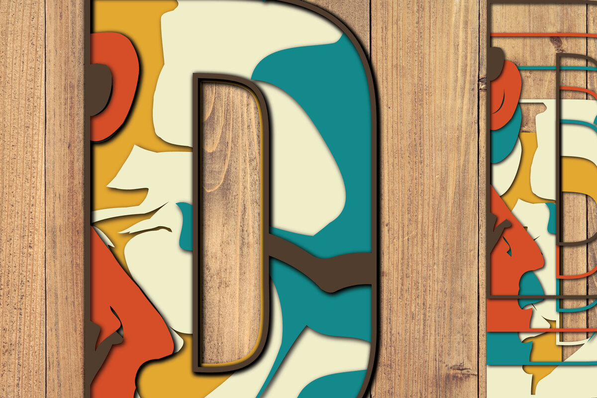 Σετ των 2 Intra απο ξύλο plywood 3mm-4mm πάχος Τρισδιάστατη κοπή χαρτιού αλφαβήτου D Δίασταση 1200x1200 cm INTRAFABR-57371003