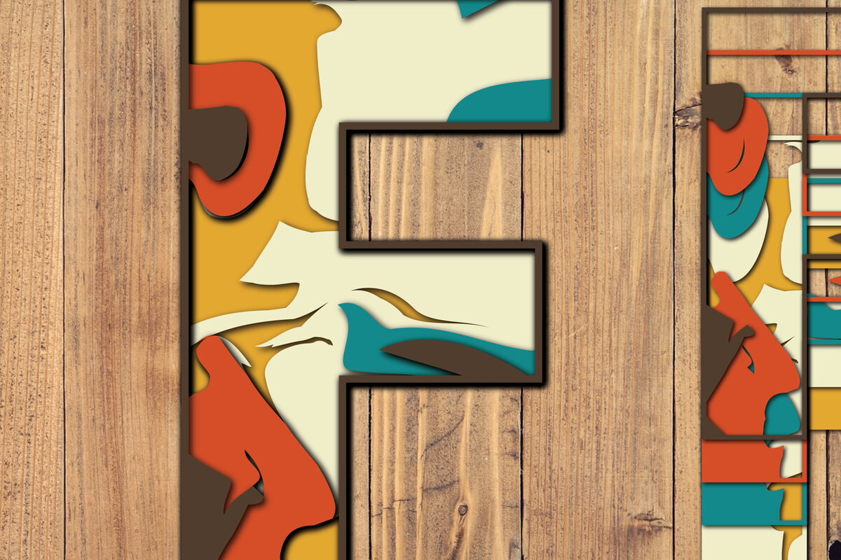 Σετ των 2 Intra απο ξύλο plywood 3mm-4mm πάχος Τρισδιάστατη κοπή χαρτιού αλφαβήτου F Δίασταση 1200x1200 cm INTRAFABR-57381045