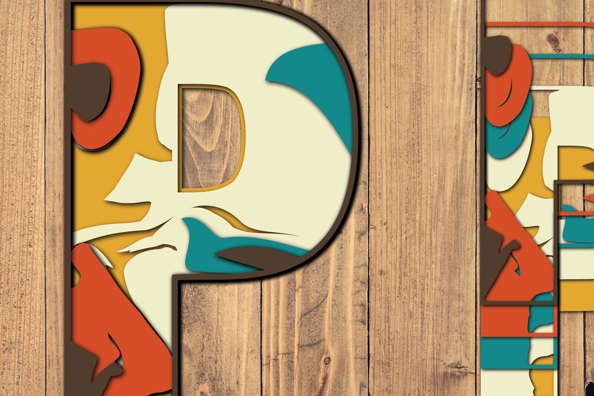 Σετ των 3 Intra απο ξύλο plywood 3mm-4mm πάχος Τρισδιάστατη κοπή χαρτιού αλφαβήτου P Δίασταση 1200x1200 cm INTRAFABR-57381001