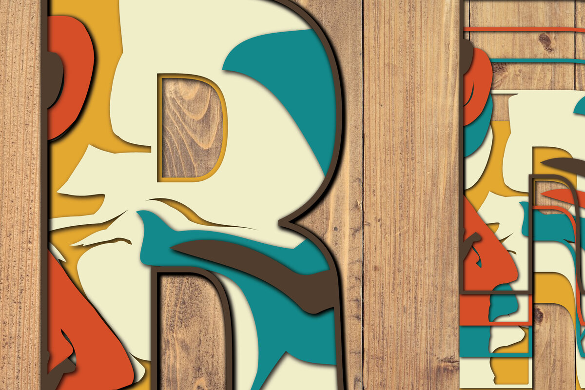 Σετ των 2 Intra απο ξύλο plywood 3mm-4mm πάχος 3D Alphabet Paper Cut R Δίασταση 1200x1200 cm INTRAFABR-57432823