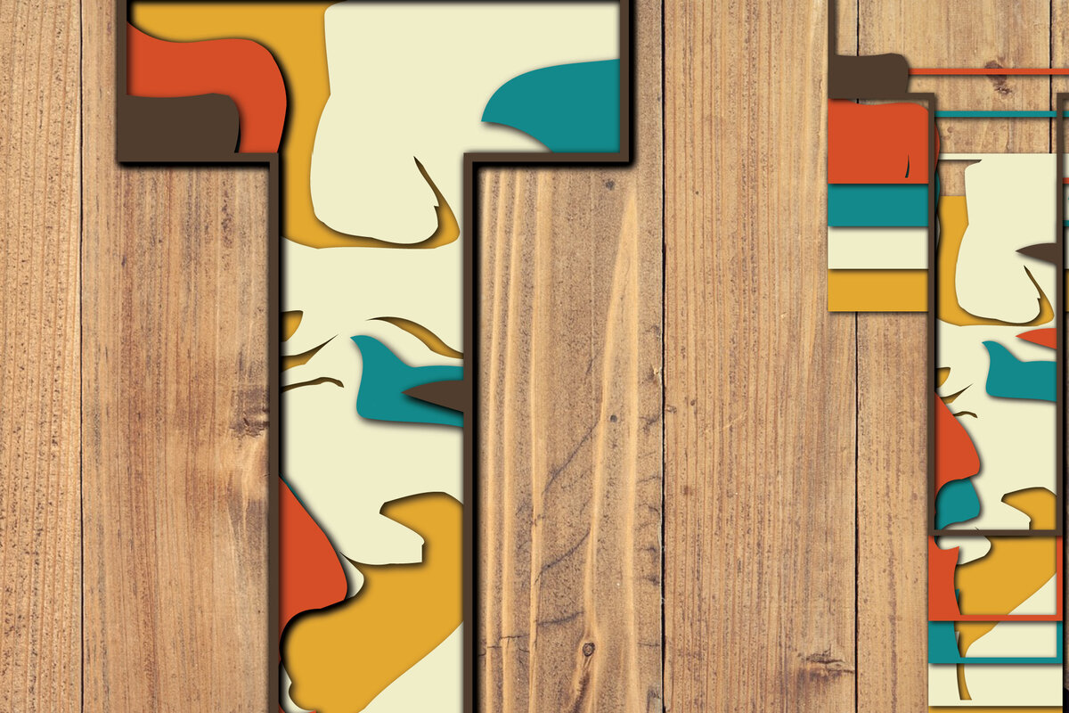 Σετ των 2 Intra απο ξύλο plywood 3mm-4mm πάχος 3D Alphabet Paper Cut T Δίασταση 1200x1200 cm INTRAFABR-57432861