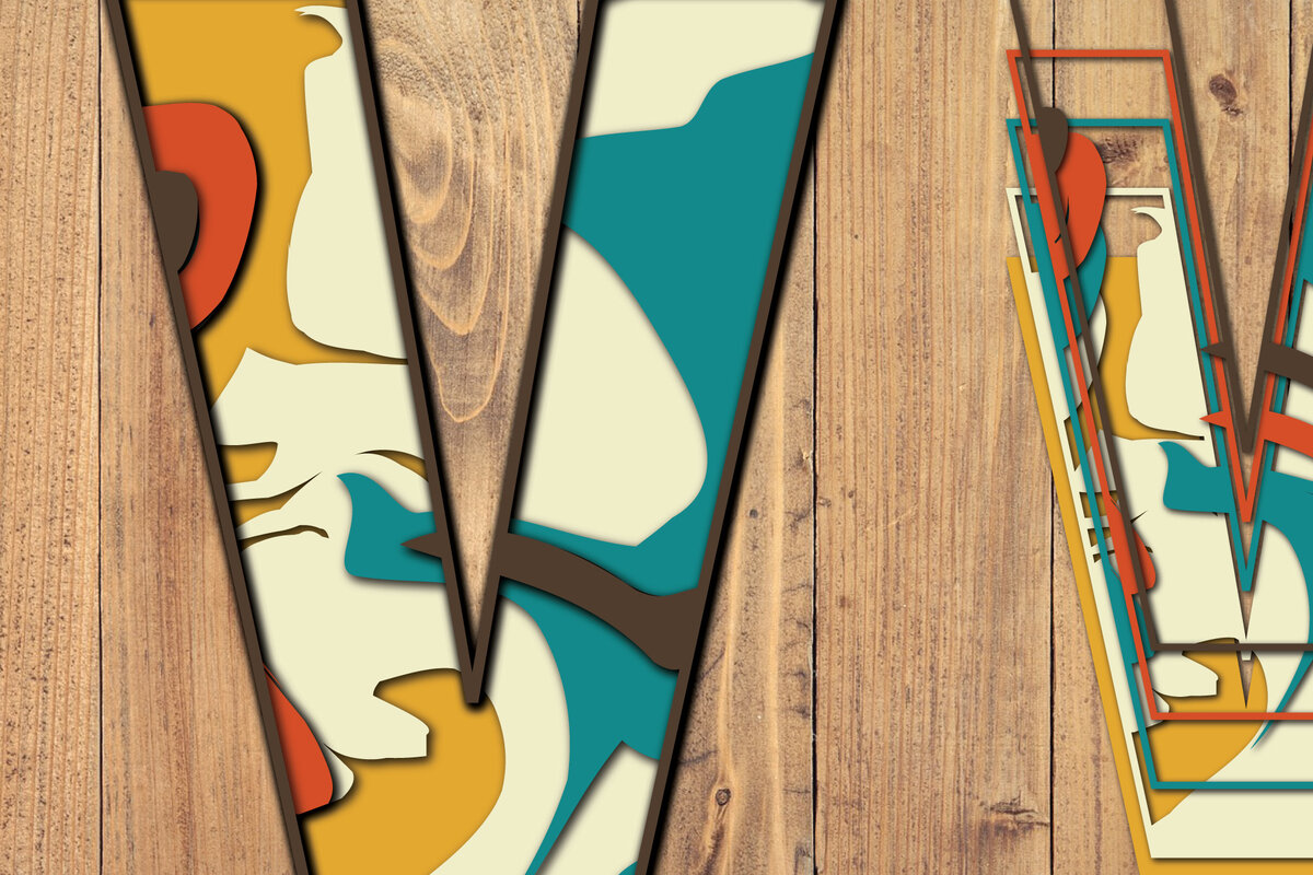 Σετ των 2 Intra απο ξύλο plywood 3mm-4mm πάχος 3D Alphabet Paper Cut V Δίασταση 1200x1200 cm INTRAFABR-57432902