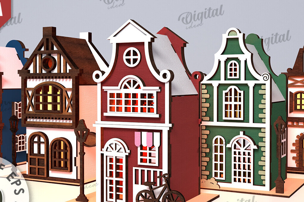 Intra απο ξύλο plywood 3mm-4mm πάχος 3D Amsterdam Houses Δίασταση 30x20 cm INTRAFABR-114874298