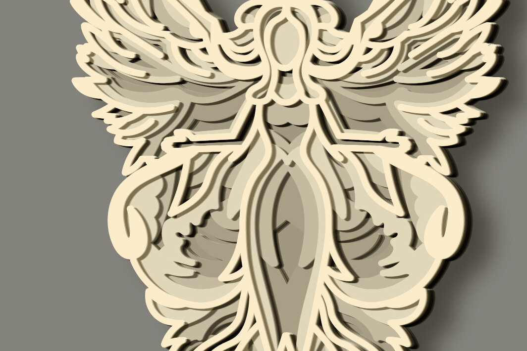 Σετ των 2 Intra απο ξύλο plywood 3mm-4mm πάχος 3d Angel Multilayer / Δίασταση 30x20 cm INTRAFABR-71040634