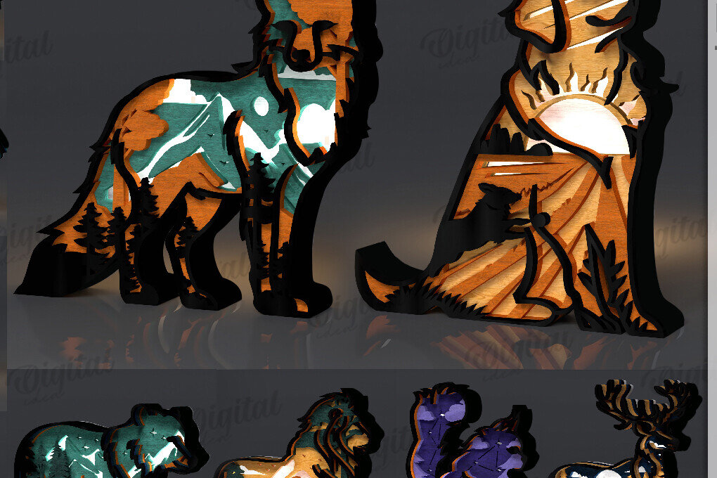 Intra απο ξύλο plywood 3mm-4mm πάχος δέσμης 3D Animals Nightlights Δίασταση 30x20 cm INTRAFABR-123827383