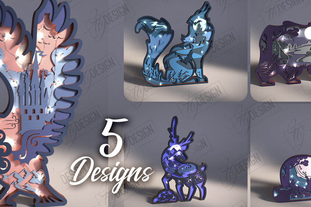 Σετ των 2 Intra απο ξύλο plywood 3mm-4mm πάχος φωτός 3D Animals Wooden Carving Δίασταση 15x15 cm INTRAFABR-112045447