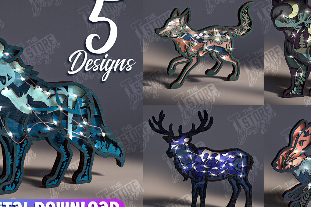 Σετ των 2 Intra απο ξύλο plywood 3mm-4mm πάχος φωτός 3D Animals Wooden Carving Δίασταση 15x15 cm INTRAFABR-104131692