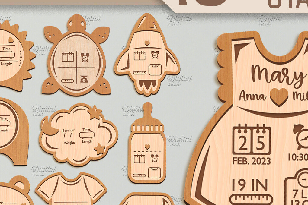 Intra απο ξύλο plywood 3mm-4mm πάχος κοπής με λέιζερ 3D Stats Birth Birth Stats Δίασταση 30x20 cm INTRAFABR-86217595