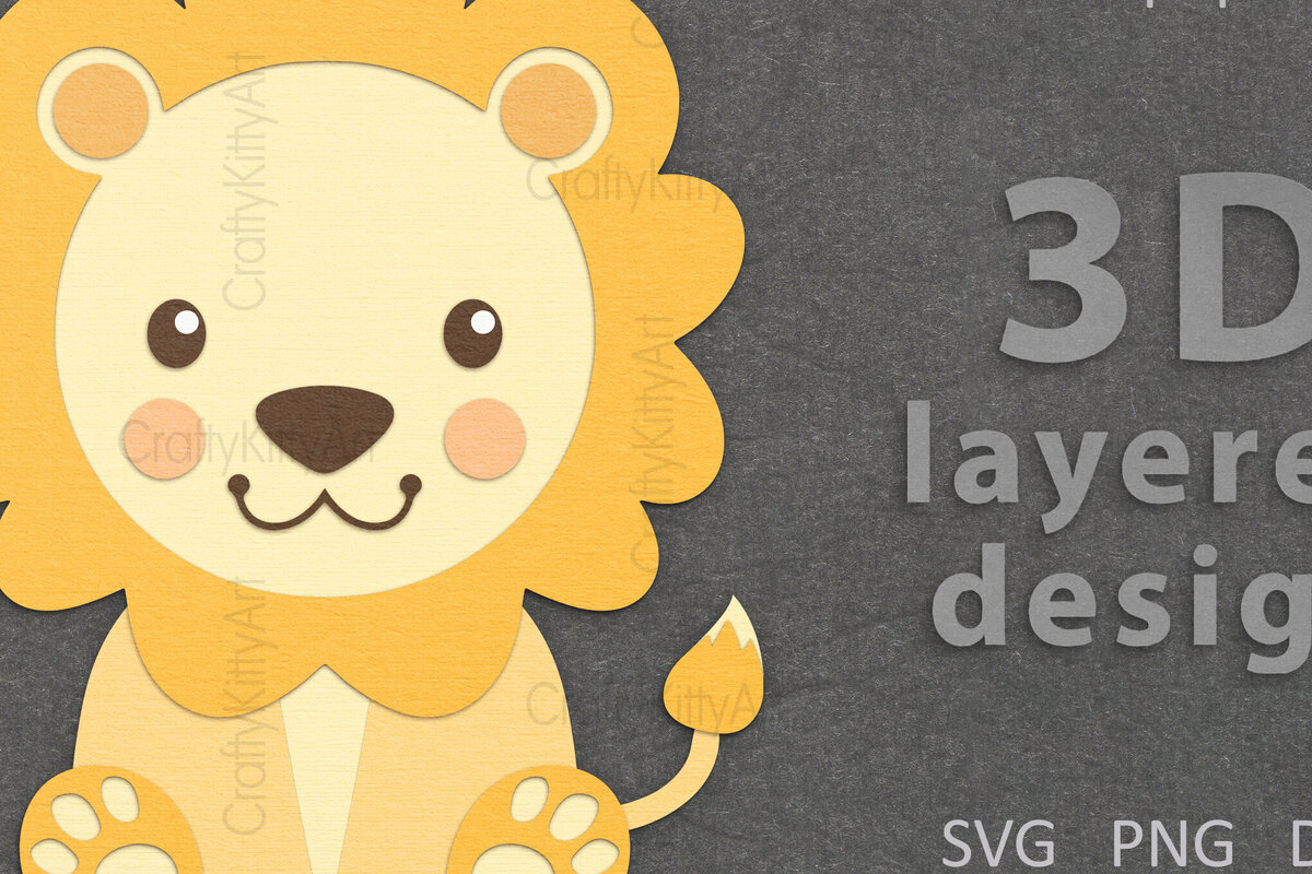 Σετ των 3 Intra απο ξύλο plywood 3mm-4mm πάχος Τρισδιάστατη κοπή χαρτιού με στρώματα Baby Lion Δίασταση 7x7 cm INTRAFABR-121268086