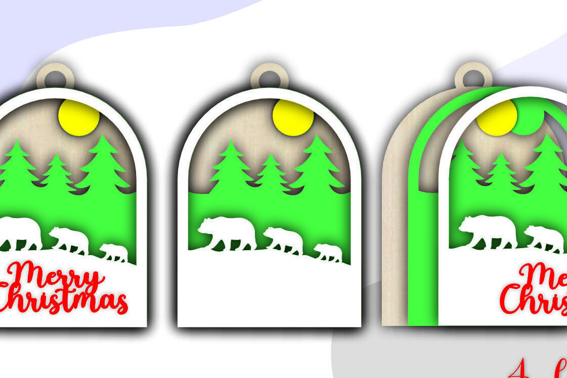 Σετ των 3 Intra απο ξύλο plywood 3mm-4mm πάχος Τρισδιάστατα χριστουγεννιάτικα στολίδια αρκούδας Δίασταση 8x8 cm INTRAFABR-80878471