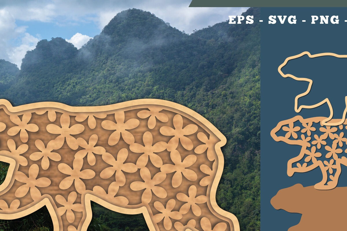 Intra απο ξύλο plywood 3mm-4mm πάχος 3D Bear Flowers Cut  Δίασταση 15x15 cm INTRAFABR-111783798