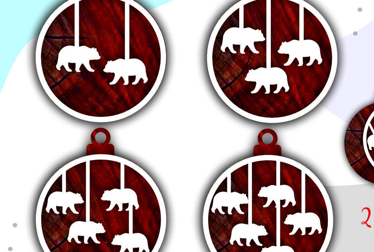 Σετ των 3 Intra απο ξύλο plywood 3mm-4mm πάχος Τρισδιάστατα χριστουγεννιάτικα στολίδια με στρώματα αρκούδας Δίασταση 8x8 cm INTRAFABR-46260118