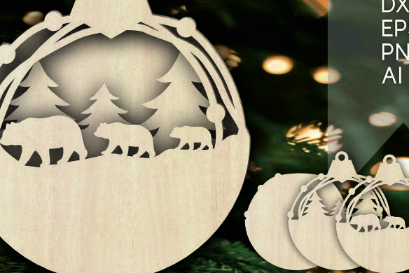 Σετ των 3 Intra απο ξύλο plywood 3mm-4mm πάχος Τρισδιάστατα χριστουγεννιάτικα στολίδια με στρώματα αρκούδας Δίασταση 8x8 cm INTRAFABR-105416508