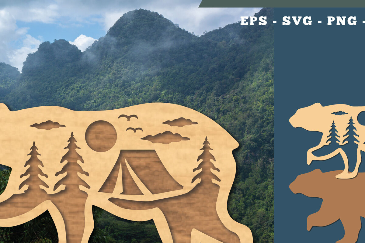 Intra απο ξύλο plywood 3mm-4mm πάχος 3D Bear Mountain Cut  Δίασταση 15x15 cm INTRAFABR-111783832