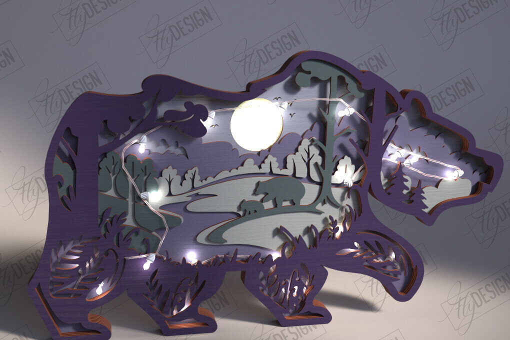 Intra απο ξύλο plywood 3mm-4mm πάχος 3D Bear Ξύλινο Σκαλιστικό Φωτιστικό | ειδώλια Δίασταση 15x15 cm INTRAFABR-112045201