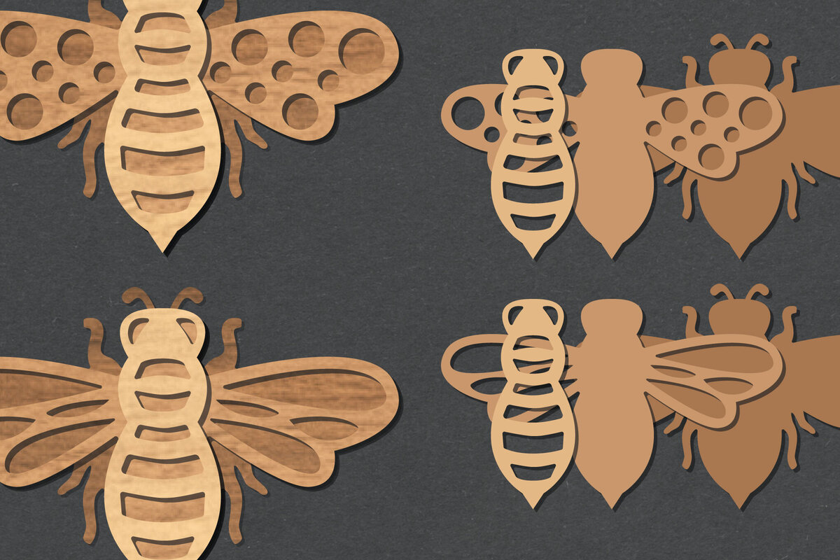 Σετ των 2 Intra απο ξύλο plywood 3mm-4mm πάχος 3D Bee Διακόσμηση Δίασταση 15x15 cm INTRAFABR-125452280